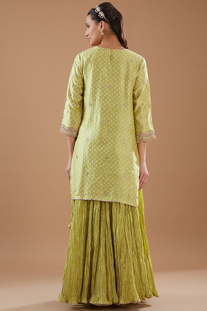 Lime Green Pure Spun Silk Hand Embroidered Kurta Set by SURBHI SHAH at Pernia's Pop Up Shop