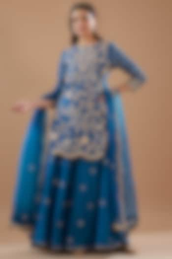 Teal Blue Pure Spun Silk Sharara Set by SURBHI SHAH at Pernia's Pop Up Shop