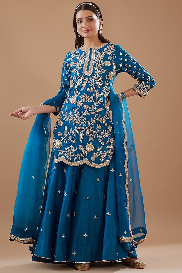 Teal Blue Pure Spun Silk Sharara Set Design by SURBHI SHAH at Pernia's ...