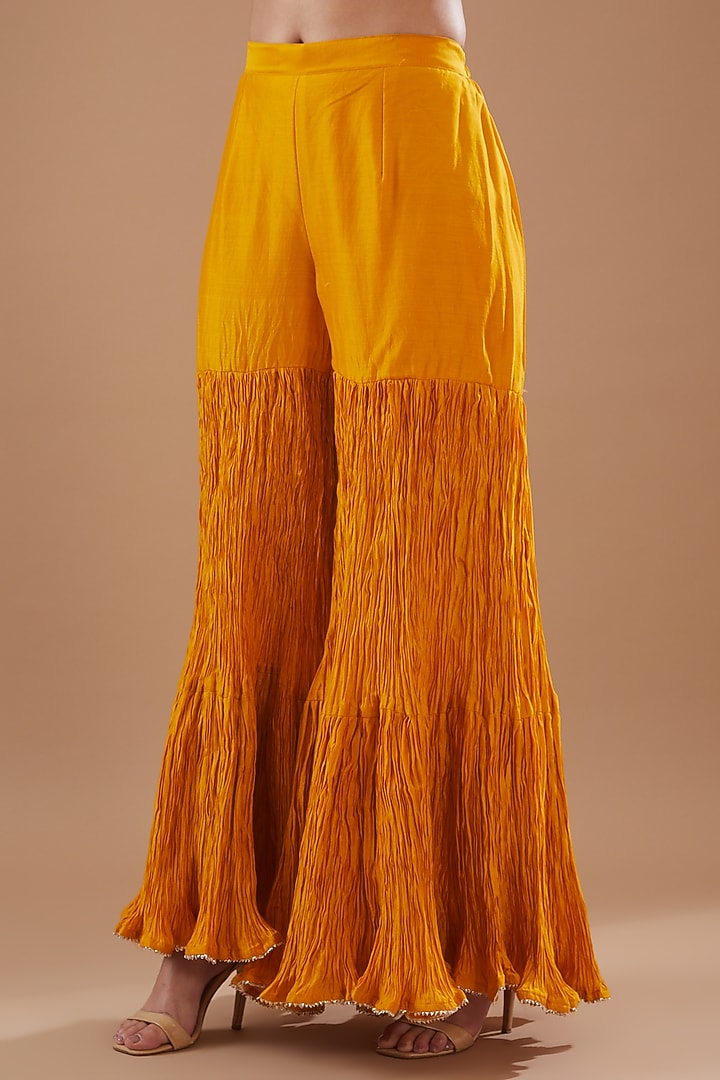 Mustard Yellow Crush Wedding Sharara Set by SURBHI SHAH at Pernia's Pop Up Shop