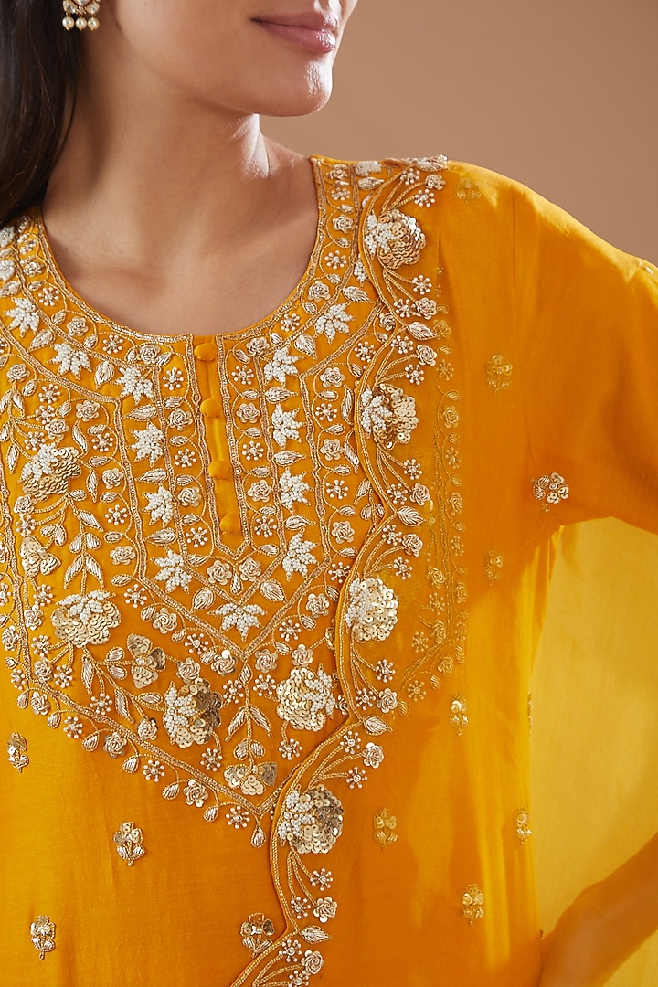 Mustard Yellow Crush Wedding Sharara Set by SURBHI SHAH at Pernia's Pop Up Shop