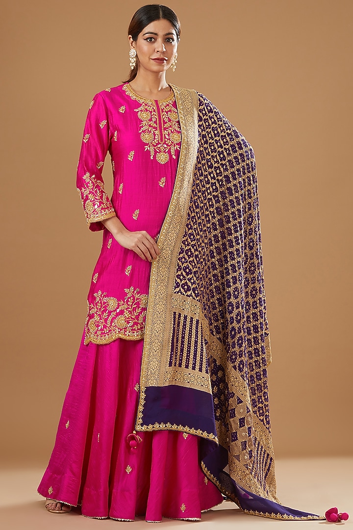 Rani Pure Spun Silk Embroidered Wedding Sharara Set by SURBHI SHAH at Pernia's Pop Up Shop