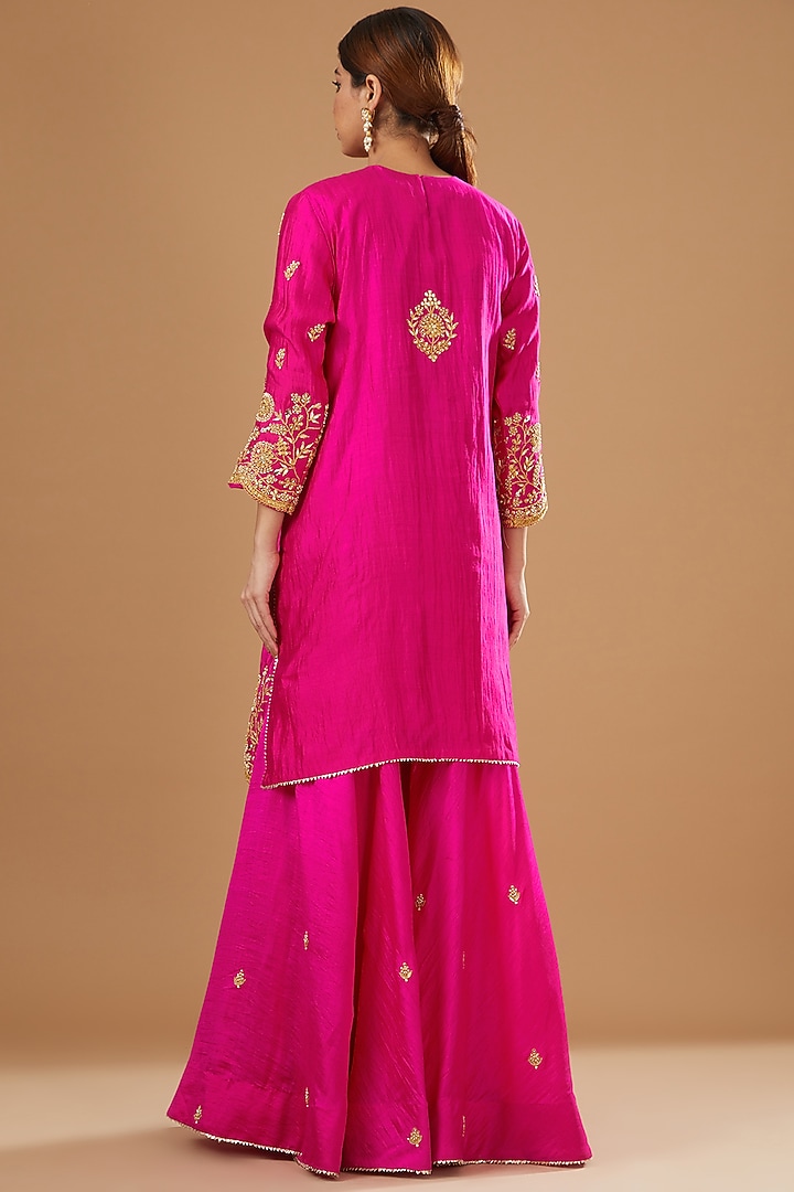 Rani Pure Spun Silk Embroidered Wedding Sharara Set by SURBHI SHAH at Pernia's Pop Up Shop