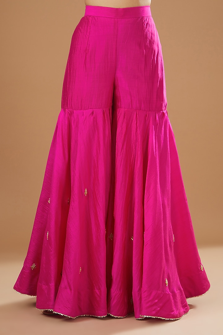 Rani Pure Spun Silk Embroidered Wedding Sharara Set by SURBHI SHAH at Pernia's Pop Up Shop