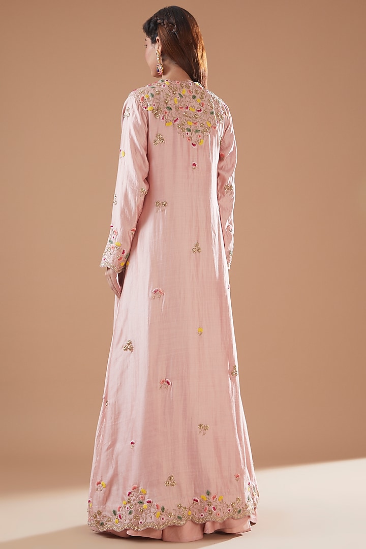 Rose Gold Organza Embroidered Jacket Set by SURBHI SHAH at Pernia's Pop Up Shop