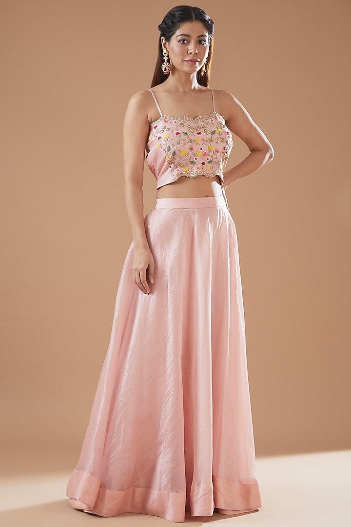 Rose Gold Organza Embroidered Jacket Set by SURBHI SHAH at Pernia's Pop Up Shop