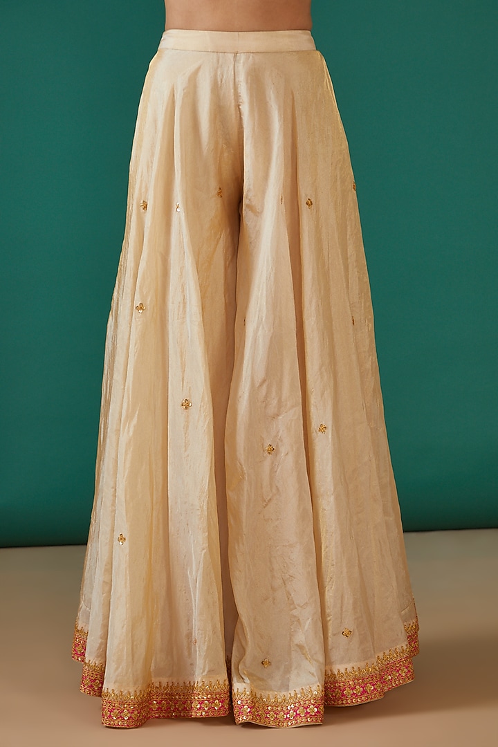Off-White & Golden Pure Spun Silk Wedding Sharara Set by SURBHI SHAH at Pernia's Pop Up Shop