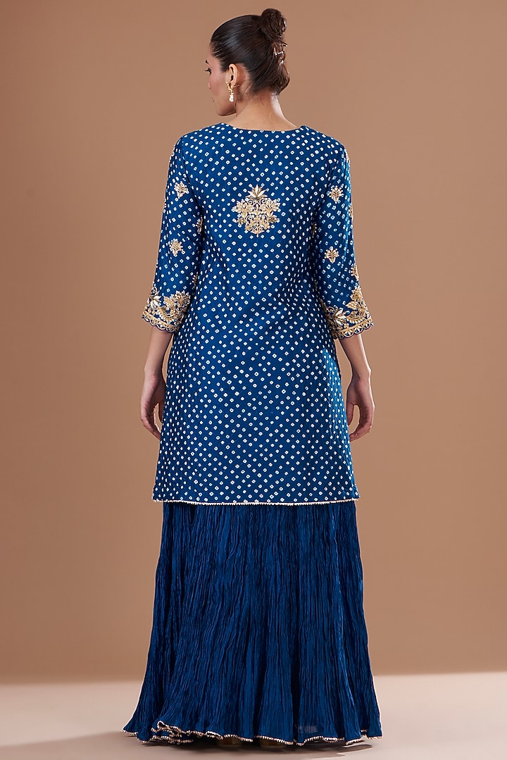 Teal Blue Silk Crush Skirt Set by SURBHI SHAH at Pernia's Pop Up Shop