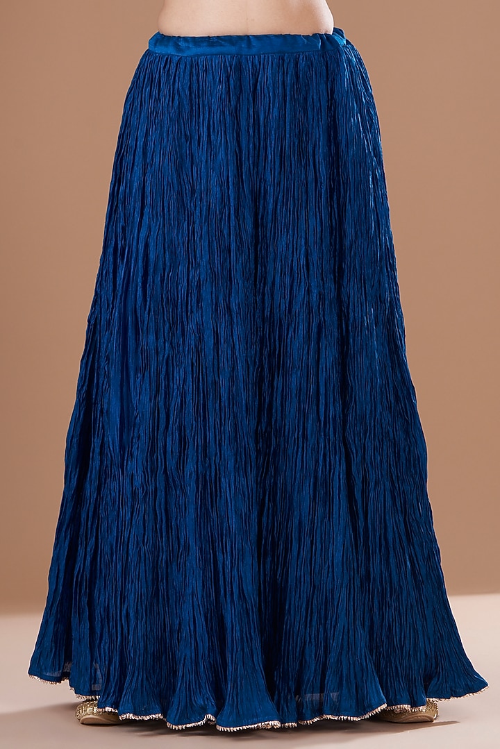 Teal Blue Silk Crush Skirt Set by SURBHI SHAH at Pernia's Pop Up Shop