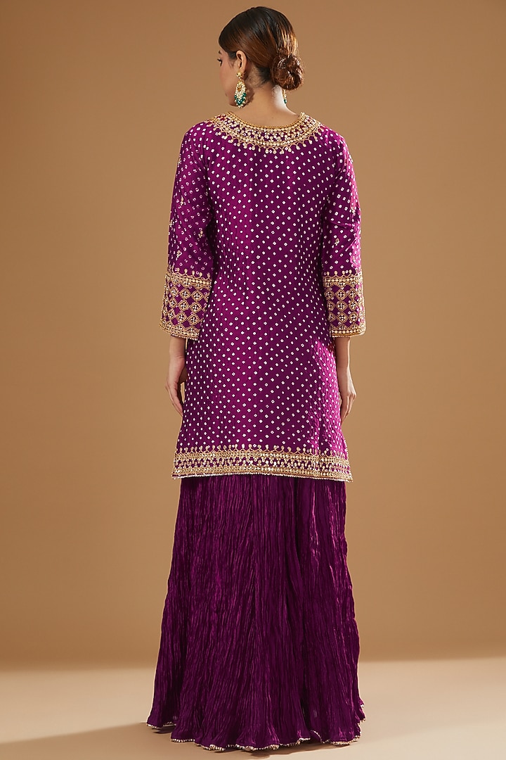 Magenta Silk Crush Wedding Lehenga Set by SURBHI SHAH at Pernia's Pop Up Shop