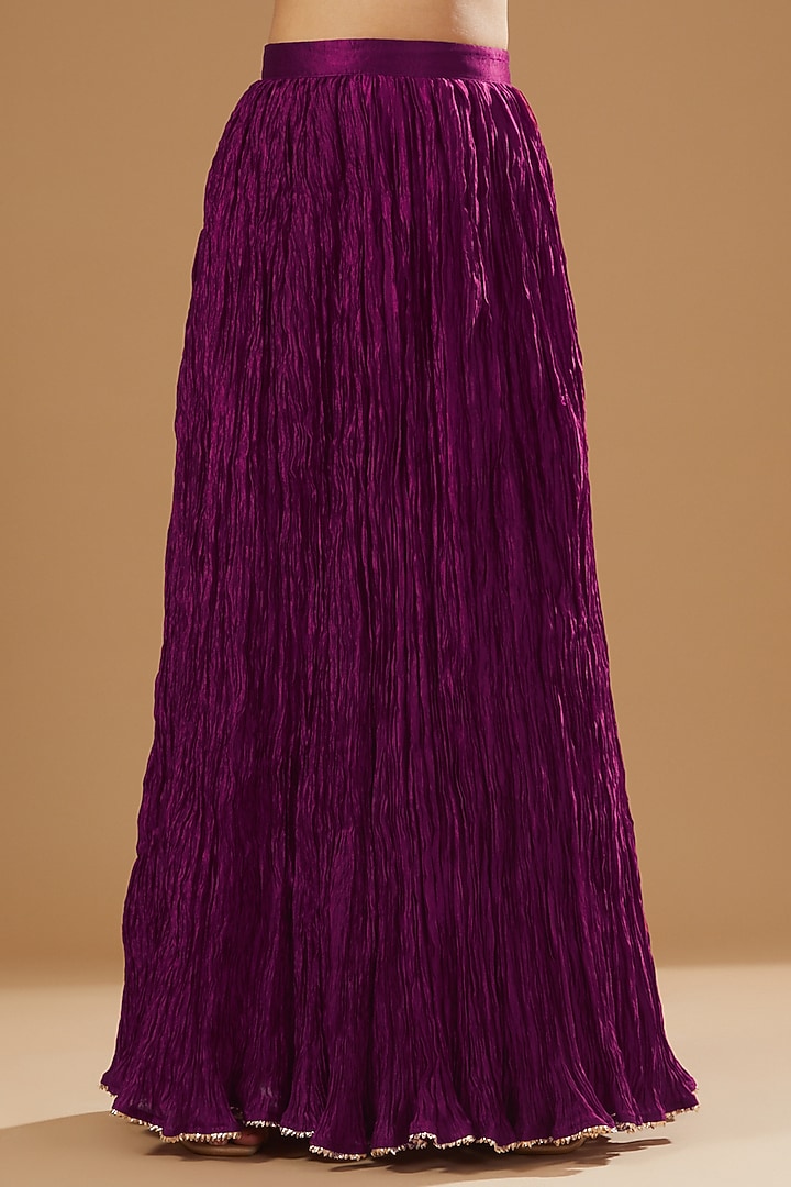 Magenta Silk Crush Wedding Lehenga Set by SURBHI SHAH at Pernia's Pop Up Shop