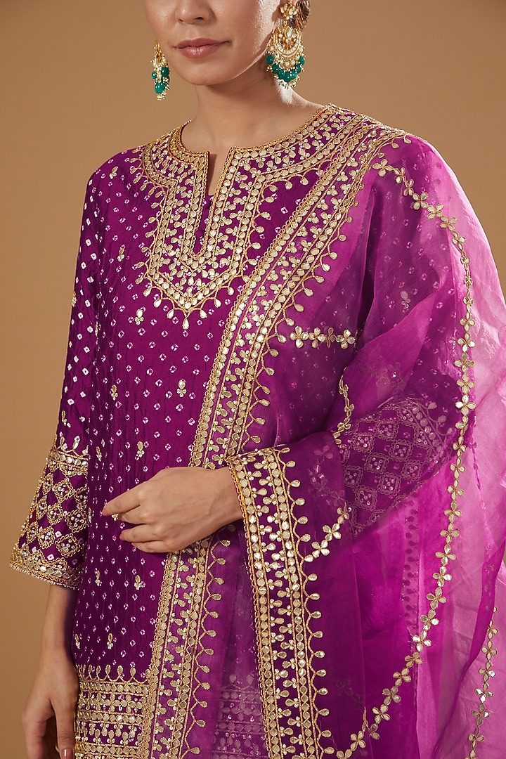 Magenta Silk Crush Wedding Lehenga Set by SURBHI SHAH at Pernia's Pop Up Shop
