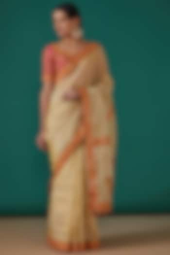 Golden Tissue Hand Embroidered Saree Set by Surbhi Shah