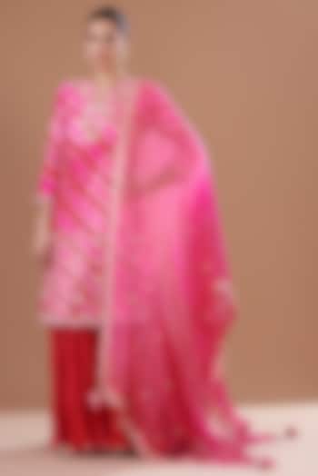Red Kora Silk Sharara Set by SURBHI SHAH