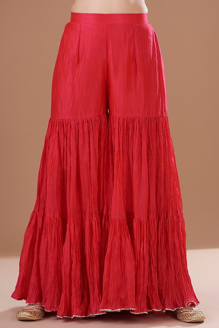 Red Kora Silk Wedding Sharara Set by SURBHI SHAH at Pernia's Pop Up Shop