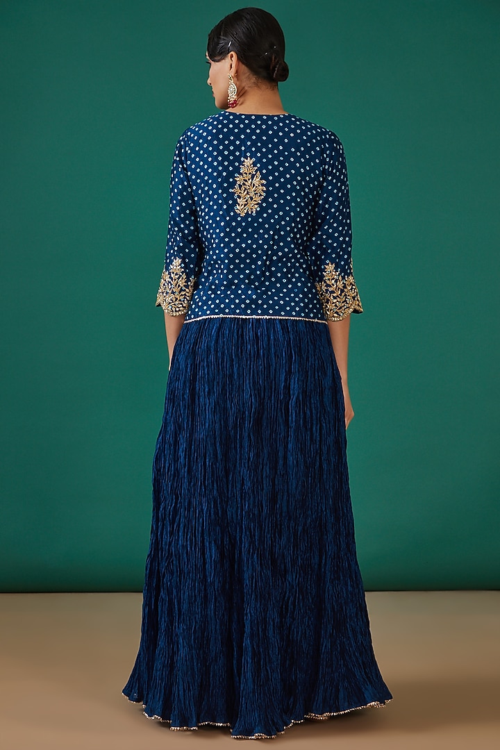 Teal Blue Kora Silk Skirt Set by Surbhi Shah at Pernia's Pop Up Shop