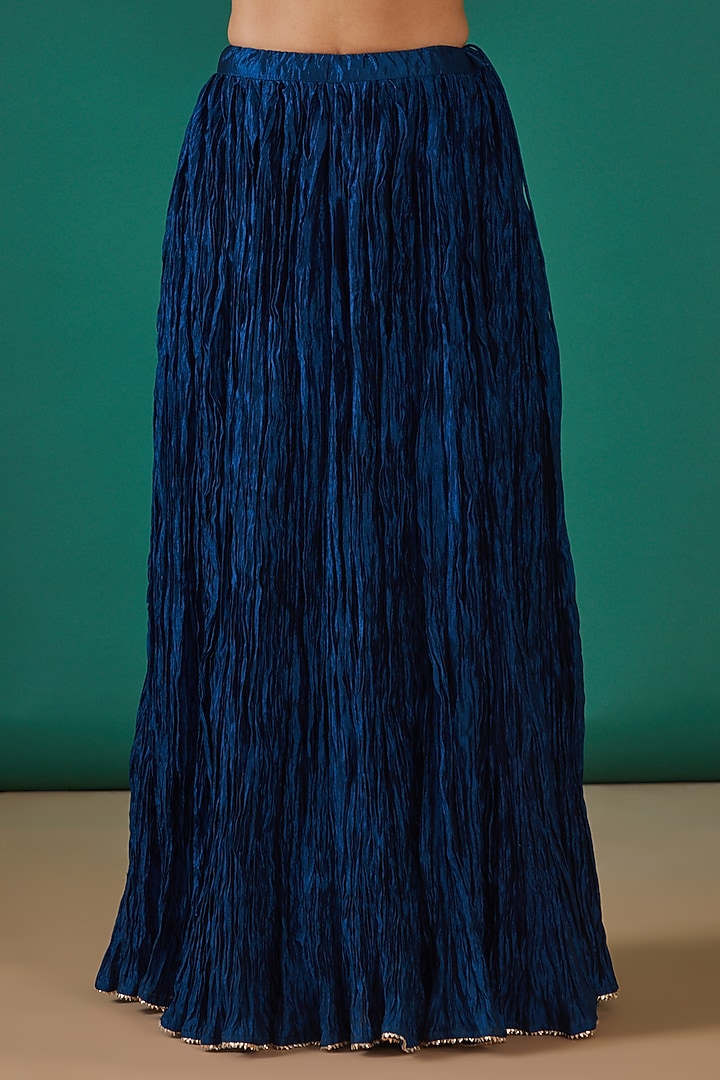 Teal Blue Kora Silk Skirt Set by Surbhi Shah at Pernia's Pop Up Shop