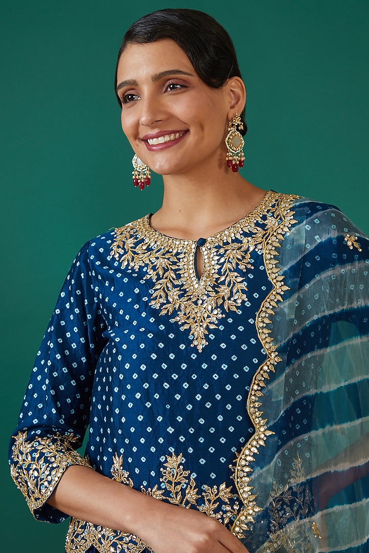 Teal Blue Kora Silk Skirt Set by Surbhi Shah at Pernia's Pop Up Shop