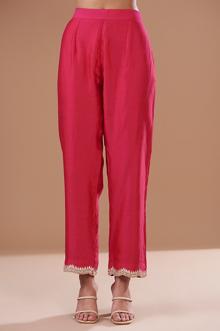 Red Pure Spun Silk Hand Embroidered Kurta Set by SURBHI SHAH at Pernia's Pop Up Shop