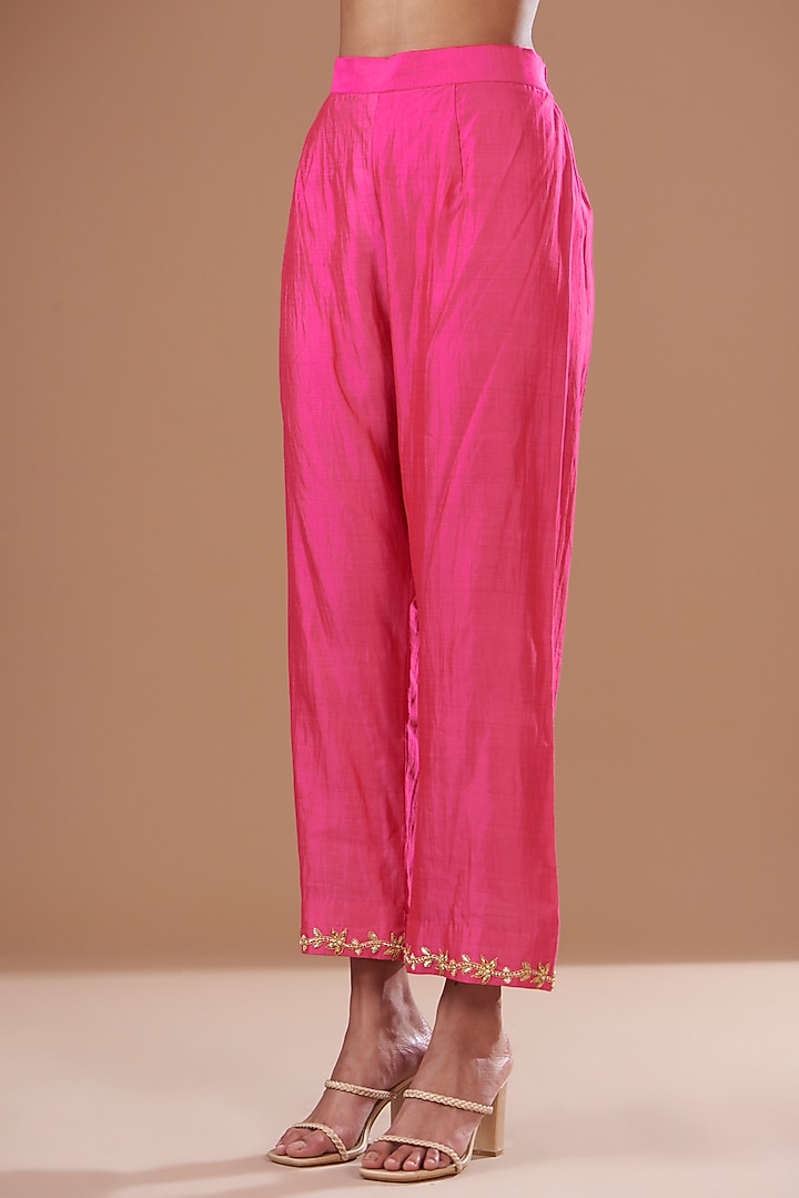 Rani Pink Pure Spun Silk Hand Embroidered Kurta Set by SURBHI SHAH at Pernia's Pop Up Shop