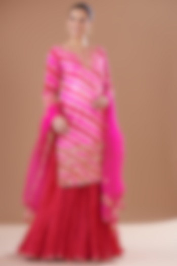 Red Kora Silk Skirt Set by SURBHI SHAH