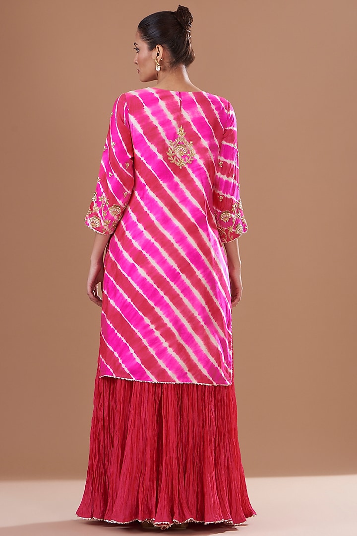 Red Kora Silk Skirt Set by SURBHI SHAH at Pernia's Pop Up Shop