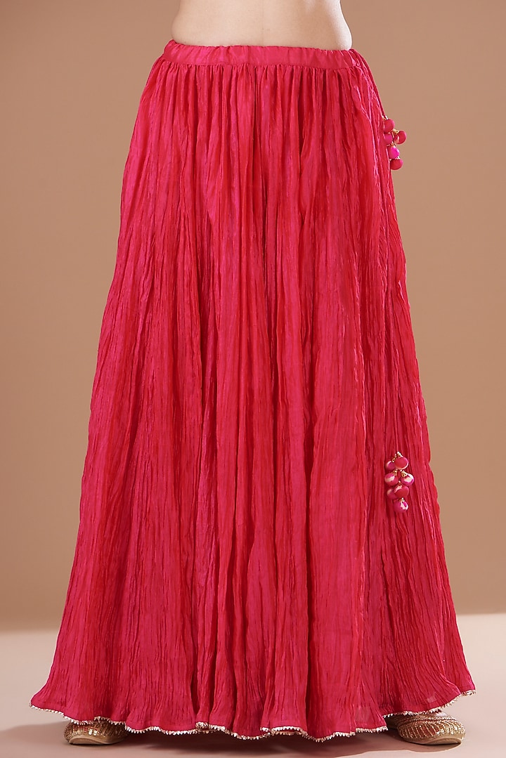 Red Kora Silk Skirt Set by SURBHI SHAH at Pernia's Pop Up Shop