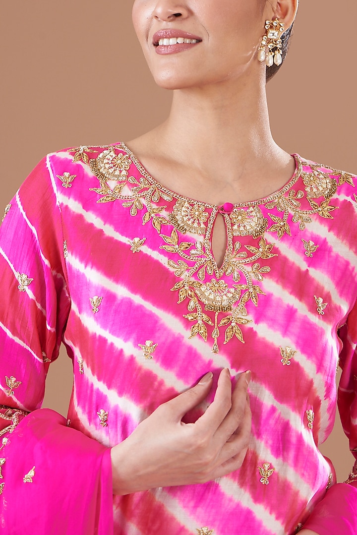 Red Kora Silk Skirt Set by SURBHI SHAH at Pernia's Pop Up Shop