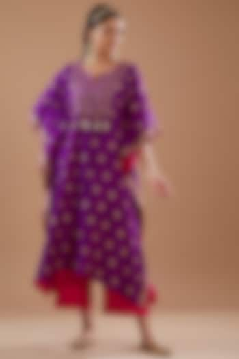 Purple Pure Spun Silk Hand Embroidered Kaftan Set by SURBHI SHAH at Pernia's Pop Up Shop