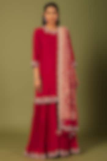 Red Embroidered Sharara Set by SURBHI SHAH