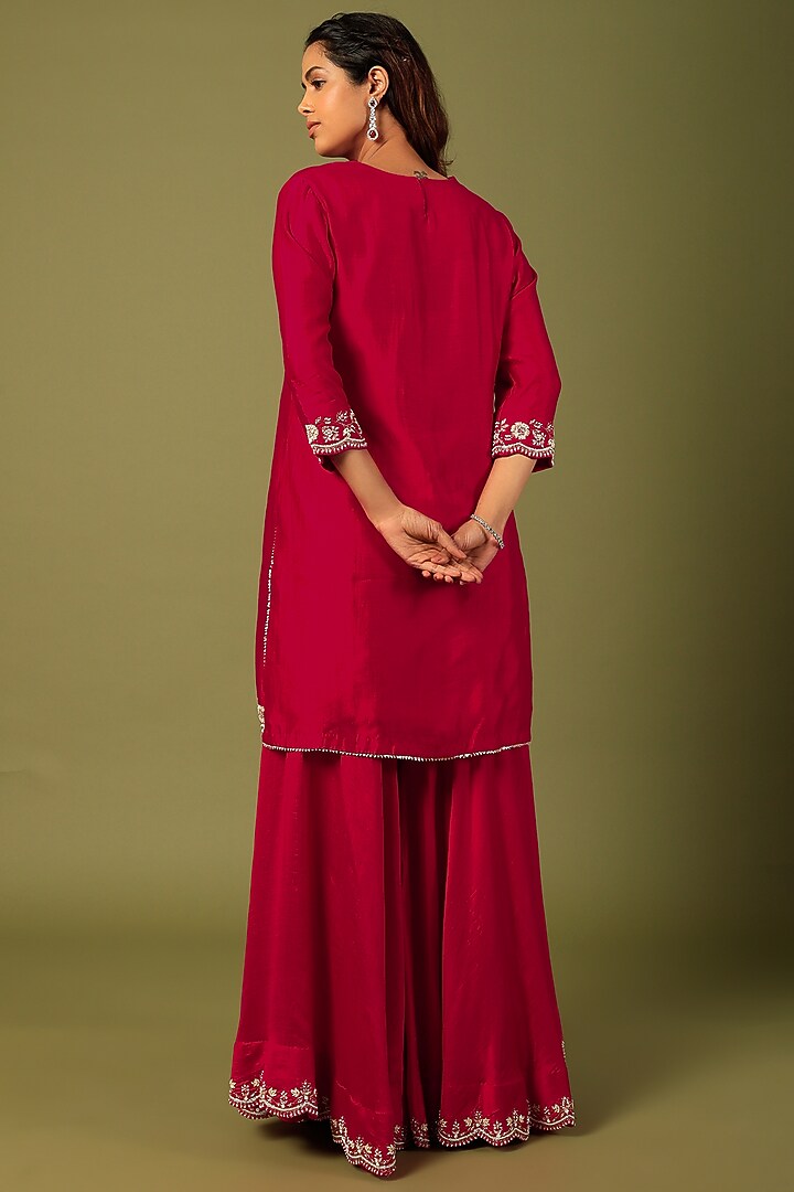 Red Embroidered Wedding Sharara Set by SURBHI SHAH at Pernia's Pop Up Shop