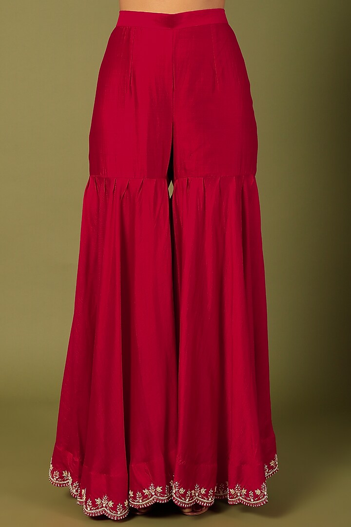 Red Embroidered Wedding Sharara Set by SURBHI SHAH at Pernia's Pop Up Shop