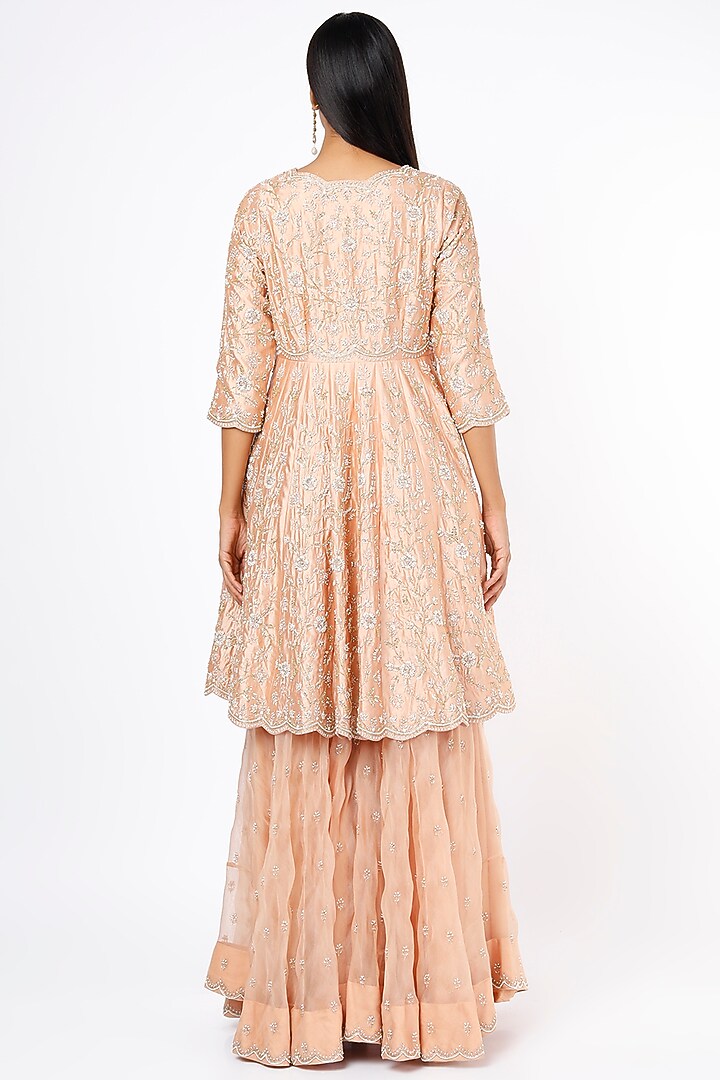 Peach Organza Bridal Sharara Set by SURBHI SHAH at Pernia's Pop Up Shop