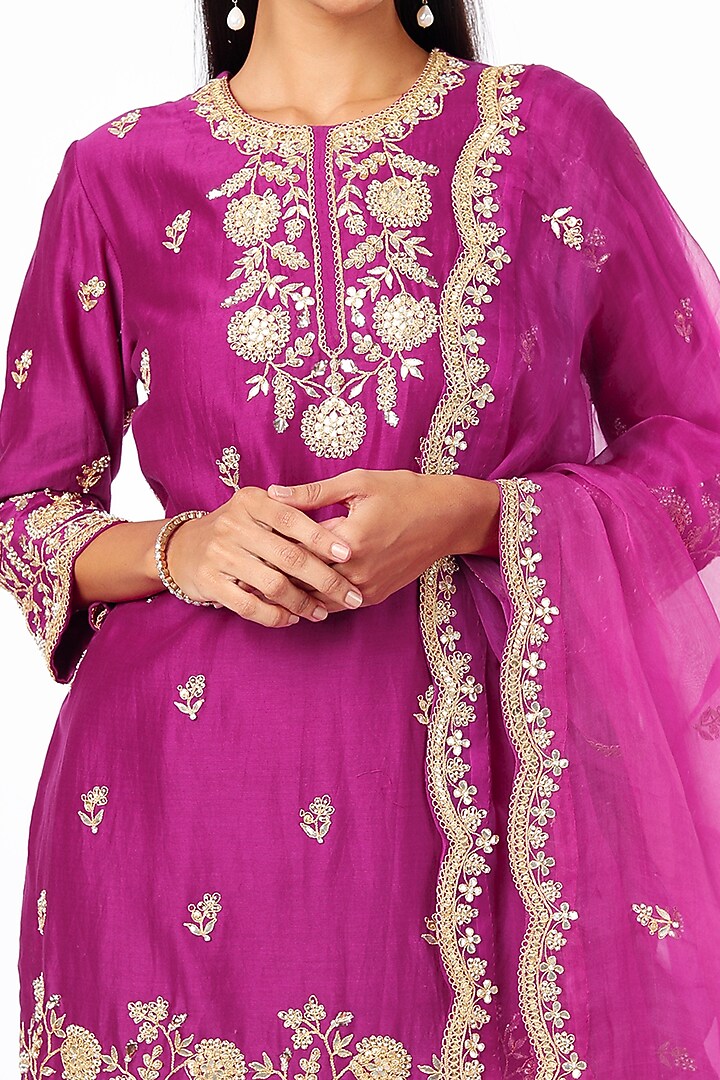 Wine Pure Chanderi Silk Crushed Wedding Sharara Set by SURBHI SHAH at Pernia's Pop Up Shop