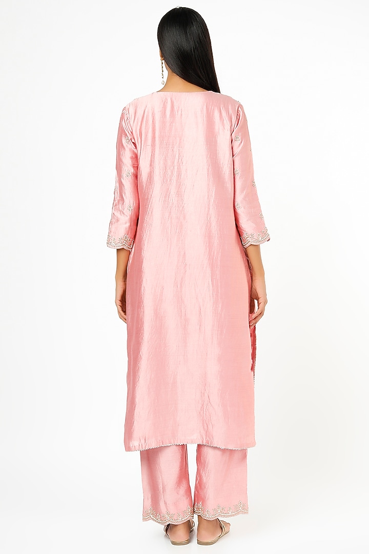 Rose Gold Hand Embroidered Kurta Set by SURBHI SHAH at Pernia's Pop Up Shop