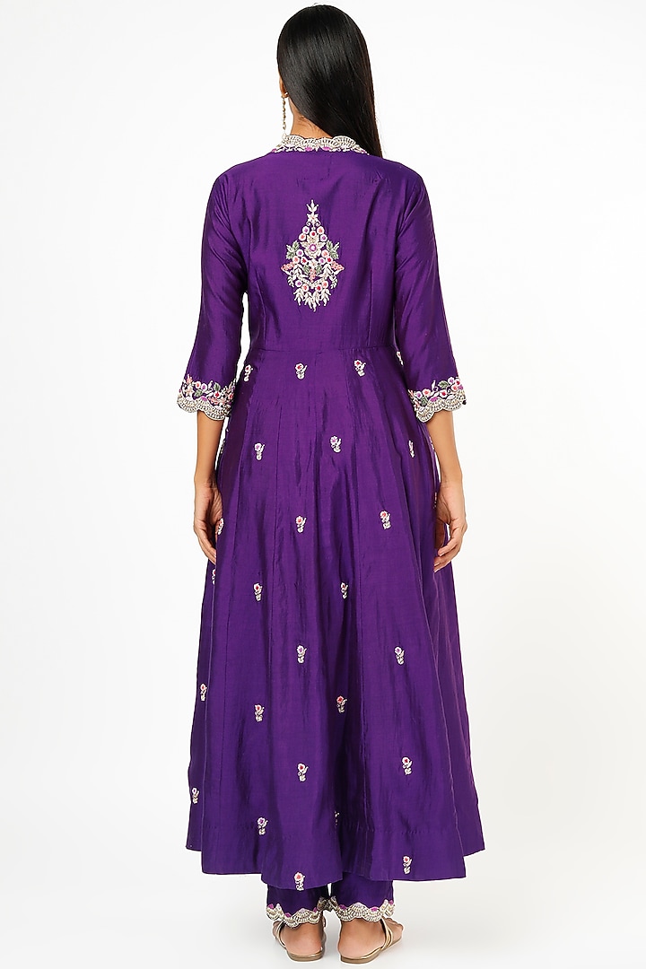 Dark Purple Hand Embroidered Angrakha Kurta Set by SURBHI SHAH at Pernia's Pop Up Shop
