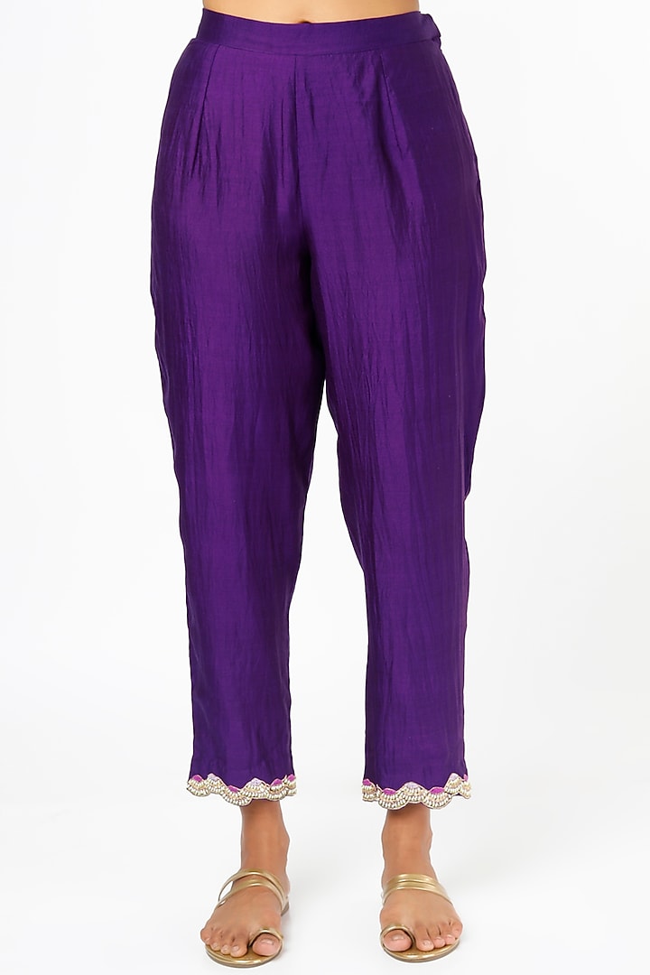 Dark Purple Hand Embroidered Angrakha Kurta Set by SURBHI SHAH at Pernia's Pop Up Shop