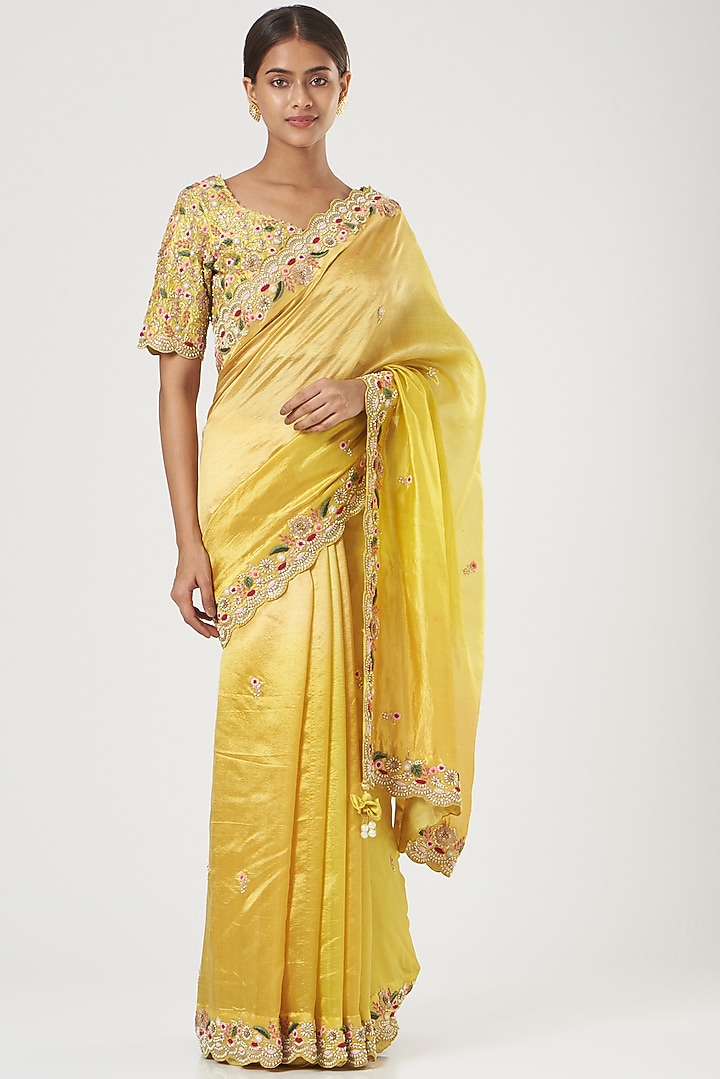 Yellow Organza Wedding Saree Set by SURBHI SHAH at Pernia's Pop Up Shop