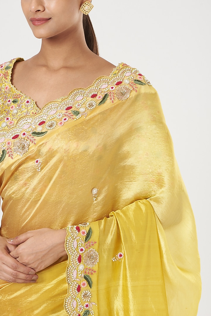 Yellow Organza Wedding Saree Set by SURBHI SHAH at Pernia's Pop Up Shop