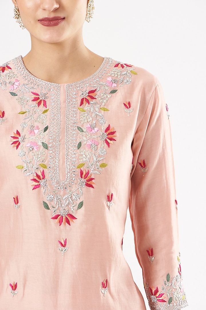 Peach Chanderi Silk Crushed Wedding Sharara Set by SURBHI SHAH at Pernia's Pop Up Shop