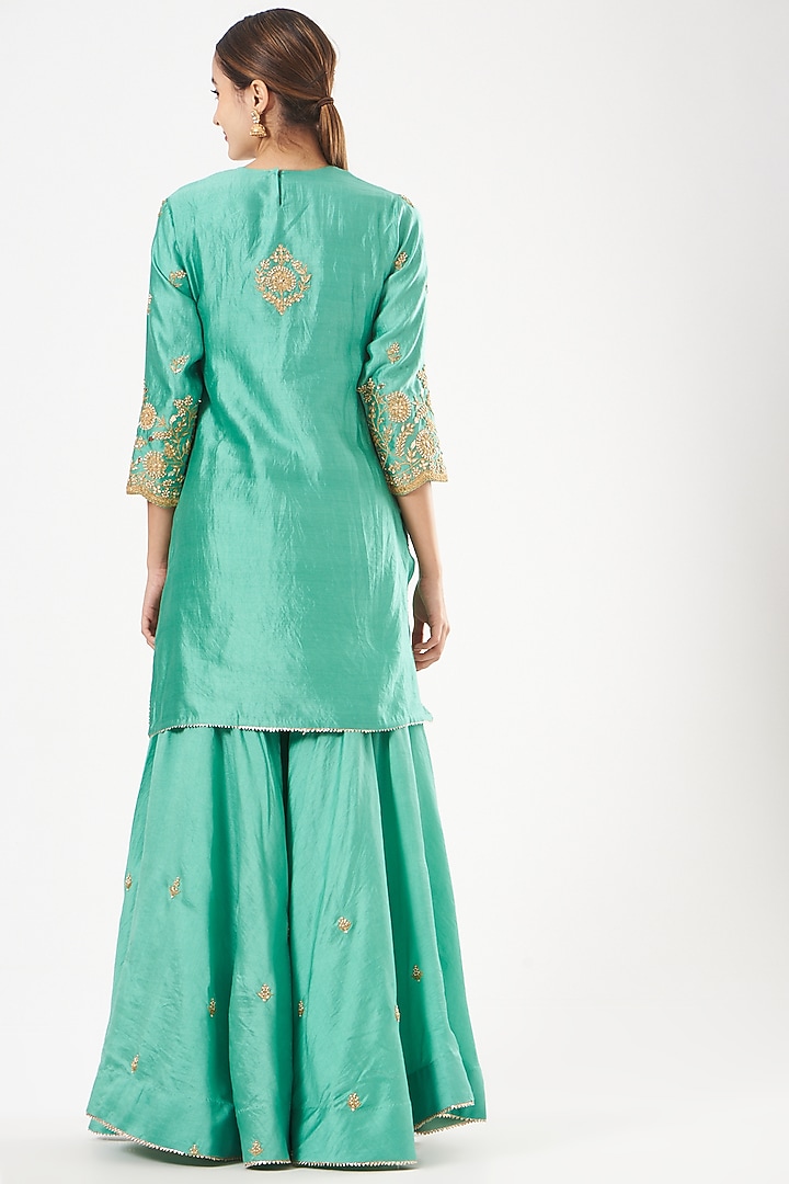 Sea Green Pure Spun Silk Wedding Sharara Set by SURBHI SHAH at Pernia's Pop Up Shop