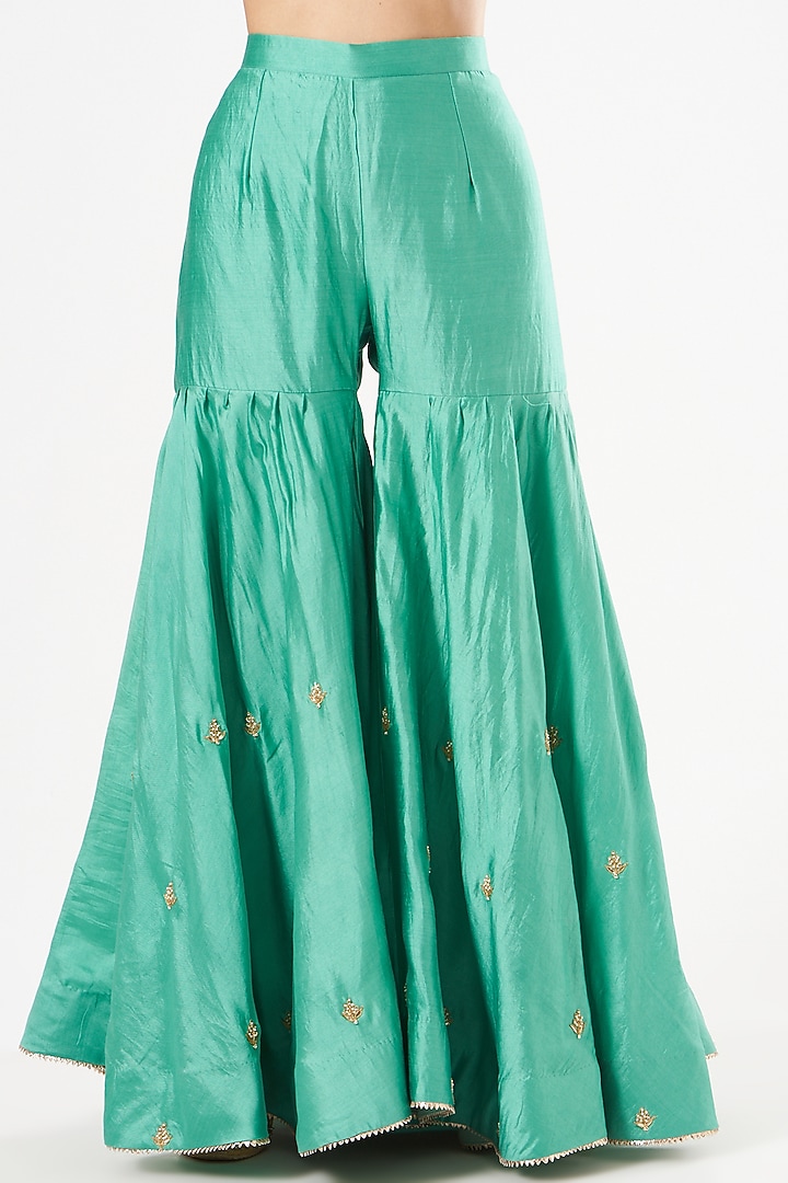 Sea Green Pure Spun Silk Wedding Sharara Set by SURBHI SHAH at Pernia's Pop Up Shop