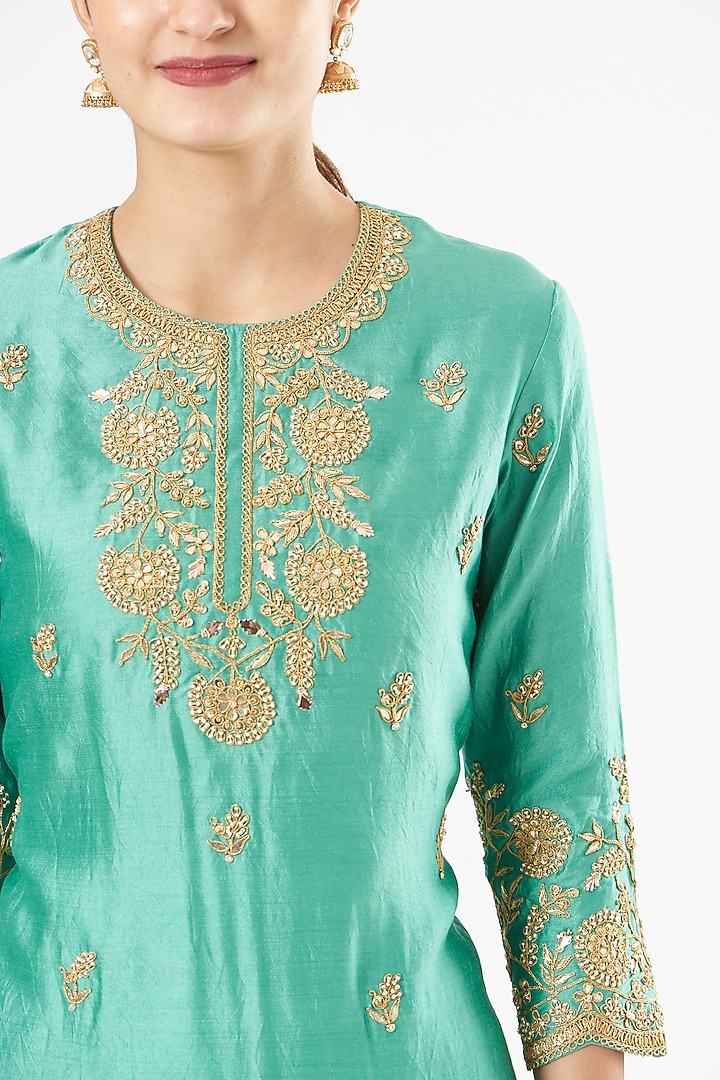 Sea Green Pure Spun Silk Wedding Sharara Set by SURBHI SHAH at Pernia's Pop Up Shop