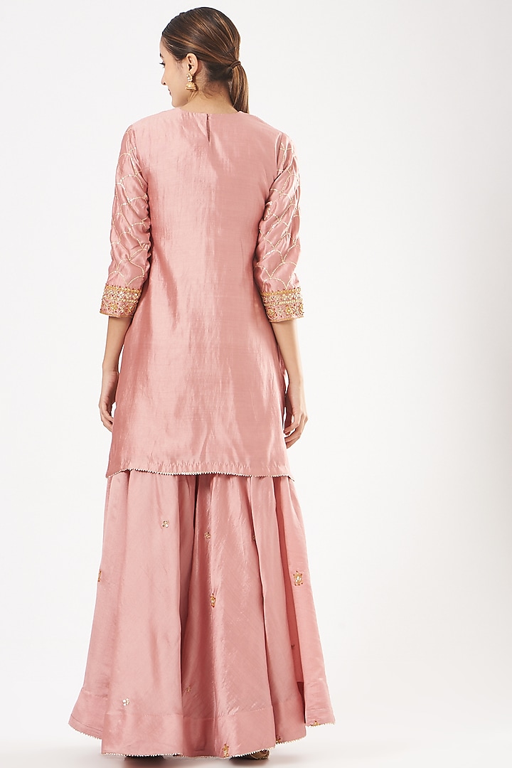 Rose Gold Pure Spun Silk Wedding Sharara Set by SURBHI SHAH at Pernia's Pop Up Shop