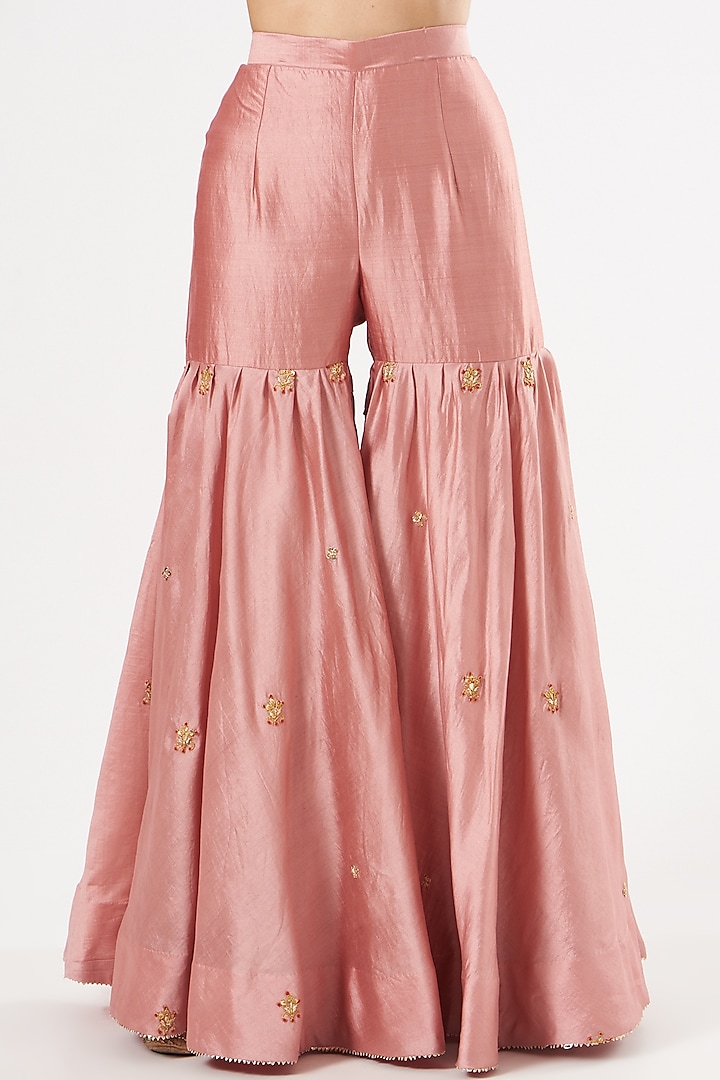 Rose Gold Pure Spun Silk Wedding Sharara Set by SURBHI SHAH at Pernia's Pop Up Shop