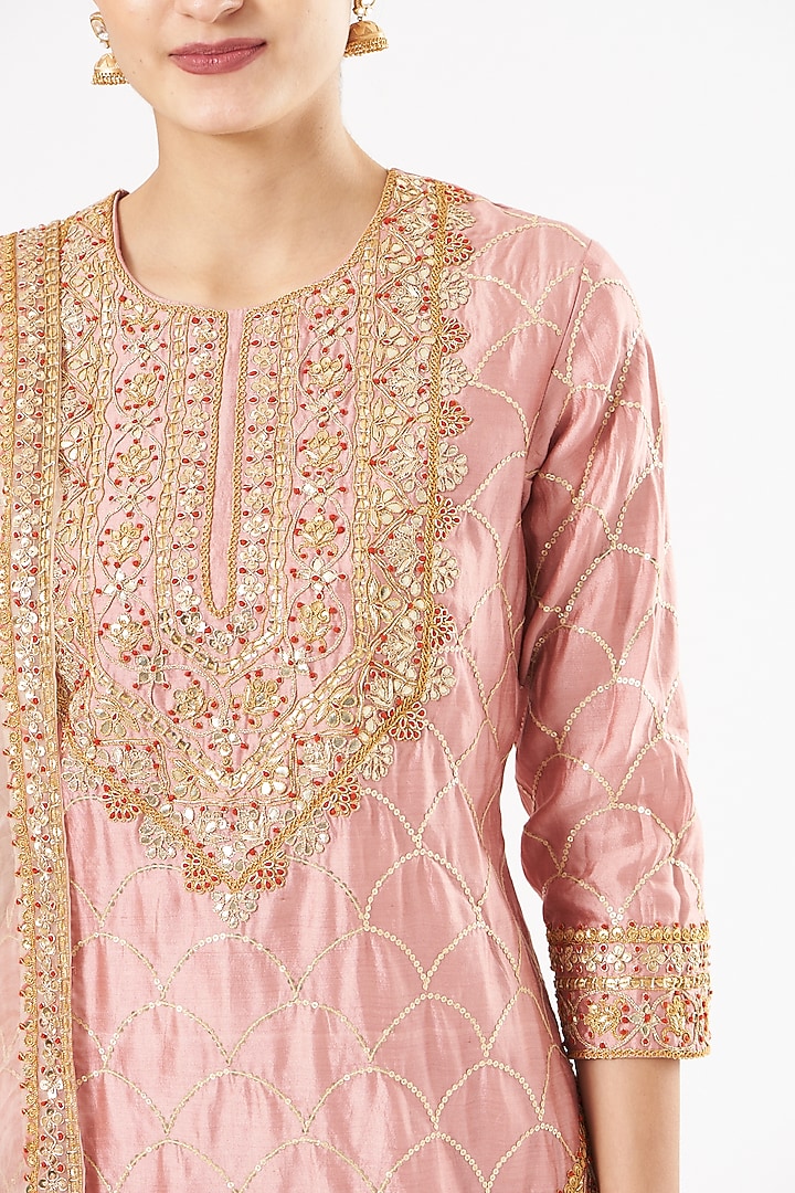Rose Gold Pure Spun Silk Wedding Sharara Set by SURBHI SHAH at Pernia's Pop Up Shop