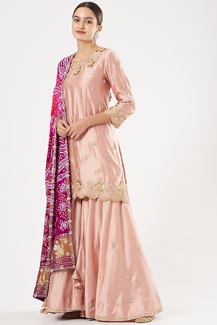 Rose Gold Spun Silk Wedding Sharara Set by SURBHI SHAH at Pernia's Pop Up Shop