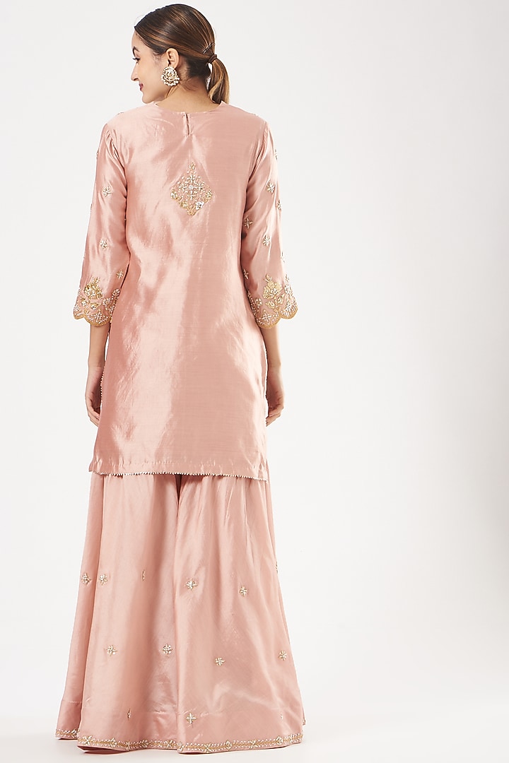 Rose Gold Spun Silk Wedding Sharara Set by SURBHI SHAH at Pernia's Pop Up Shop