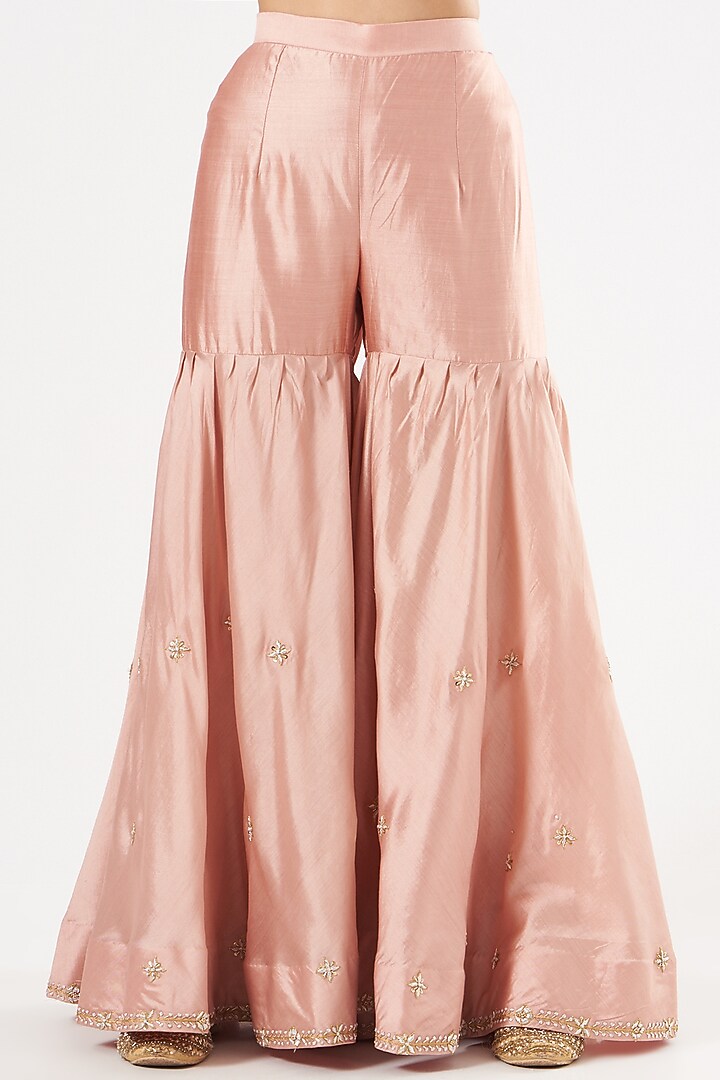 Rose Gold Spun Silk Wedding Sharara Set by SURBHI SHAH at Pernia's Pop Up Shop