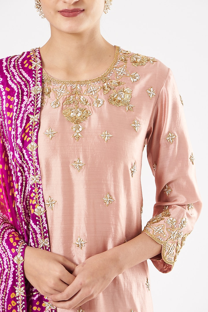 Rose Gold Spun Silk Wedding Sharara Set by SURBHI SHAH at Pernia's Pop Up Shop